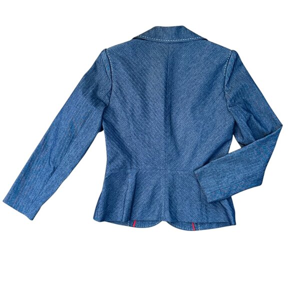 Retro Fitted Striped Denim White Stitch Women's Blazer Jacket (8P) - Picture 5 of 7